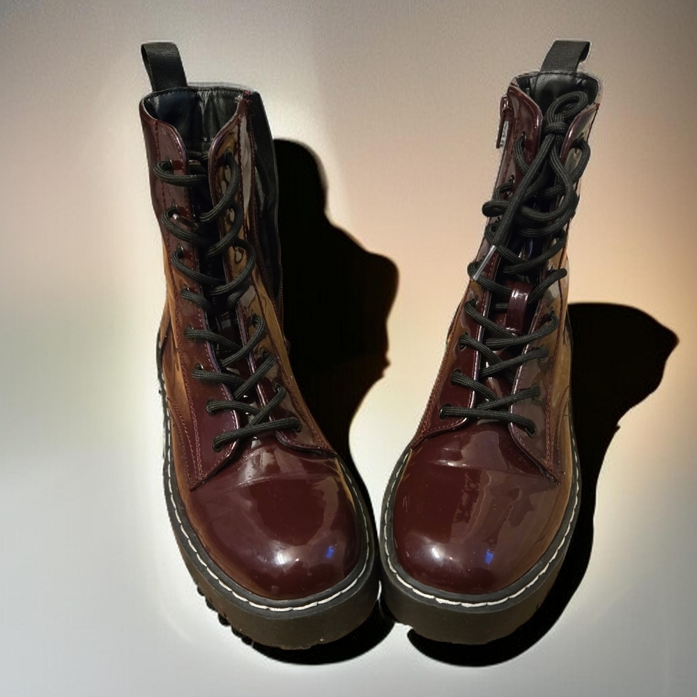 Sincerely Jules Burgundy Harley Lace-Up Combat Boots 8.5 - Picture 4 of 7